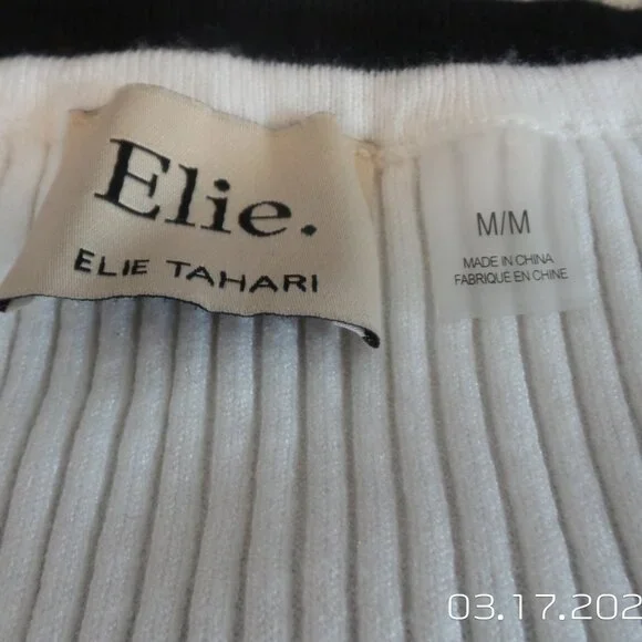 ELIE TAHARI Women's Sweater White w/Black Stripes Size Medium Like NEW - Picture 7 of 9
